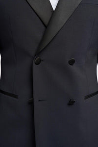 Aspen - Blazer de esmoquin cruzado azul marino para hombre