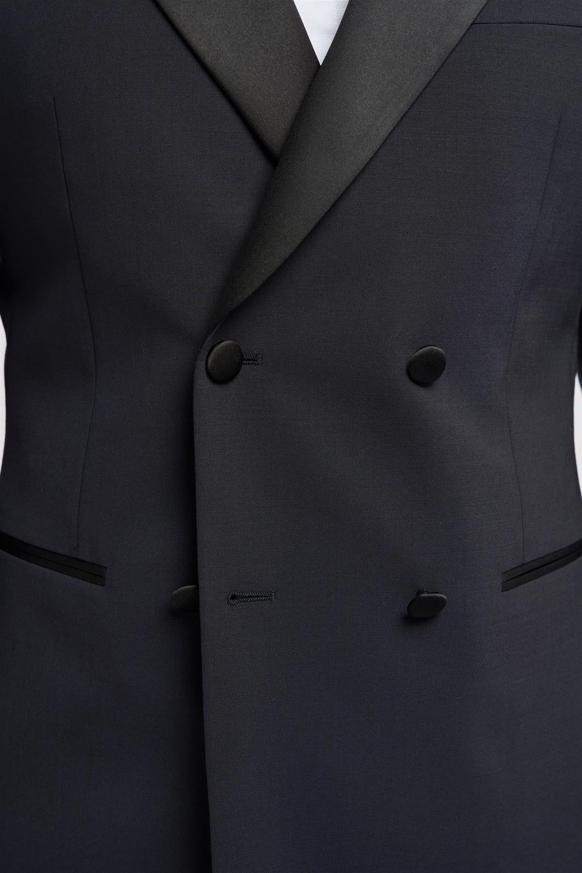 Aspen - Blazer de esmoquin cruzado azul marino para hombre