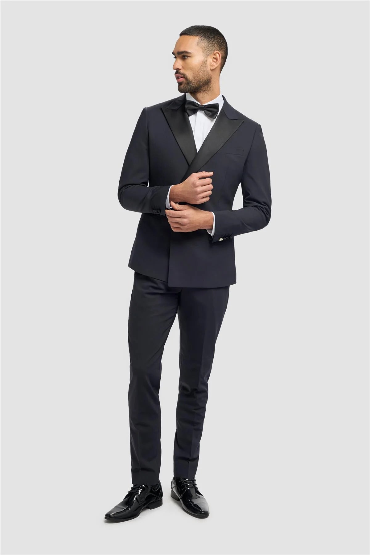 Aspen - Blazer de esmoquin cruzado azul marino para hombre