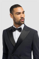 Aspen - Blazer de esmoquin cruzado azul marino para hombre