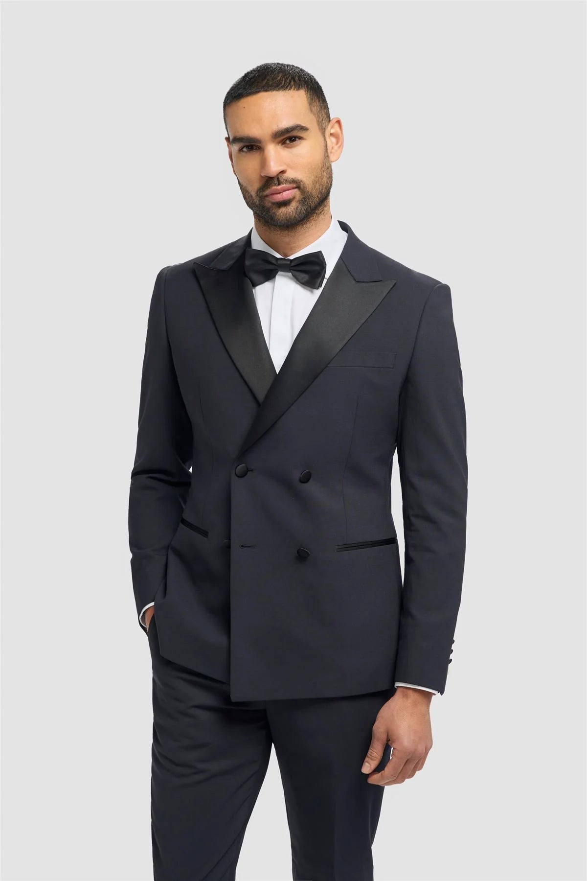 Aspen - Blazer de esmoquin cruzado azul marino para hombre