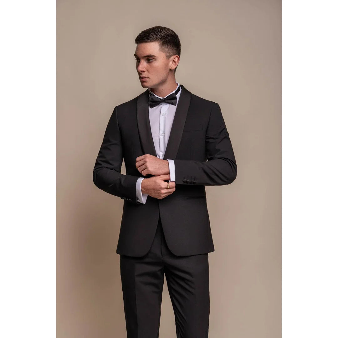 Aspen - Blazer de esmoquin negro liso para hombre