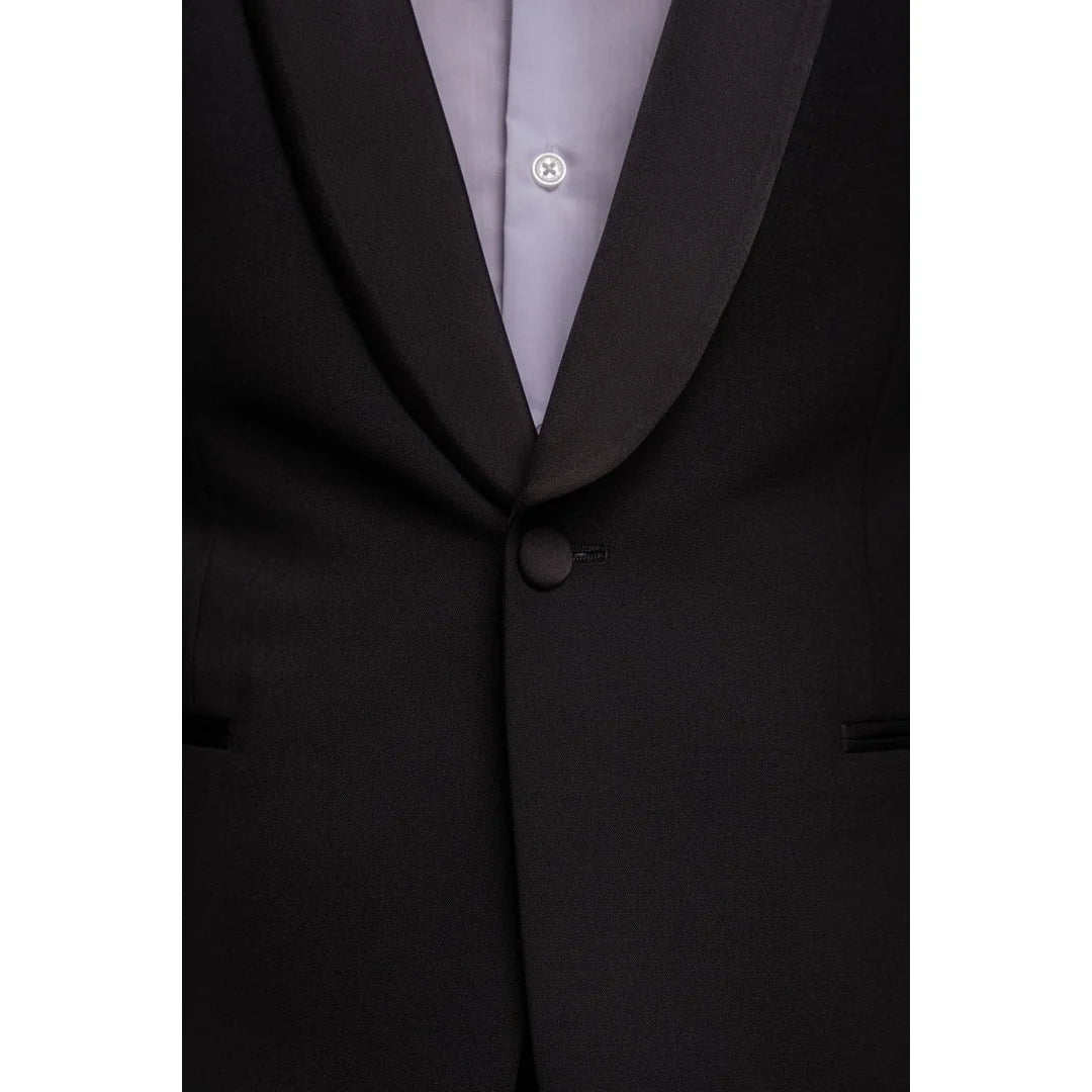 Aspen - Blazer de esmoquin negro liso para hombre