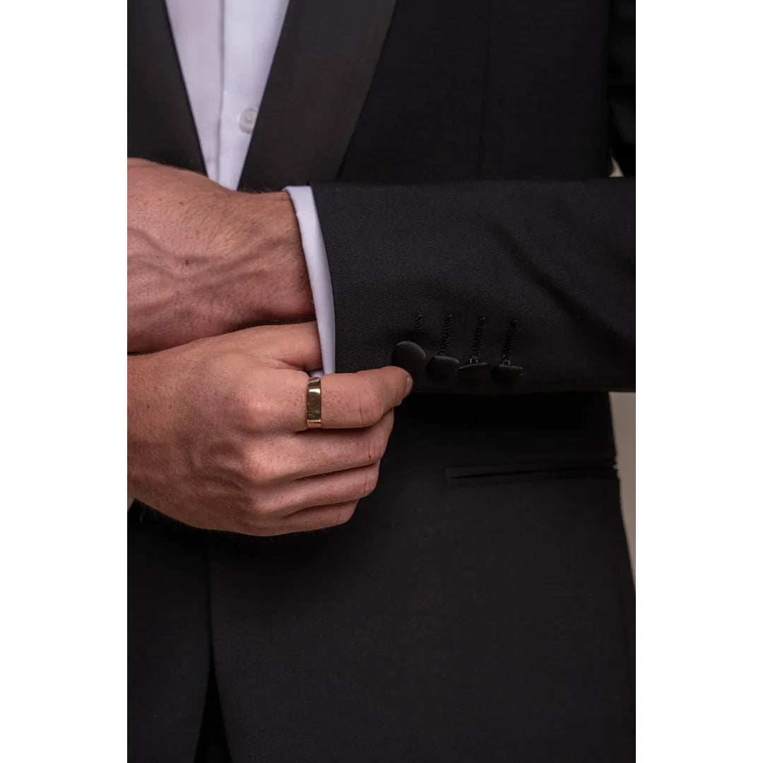 Aspen - Blazer de esmoquin negro liso para hombre