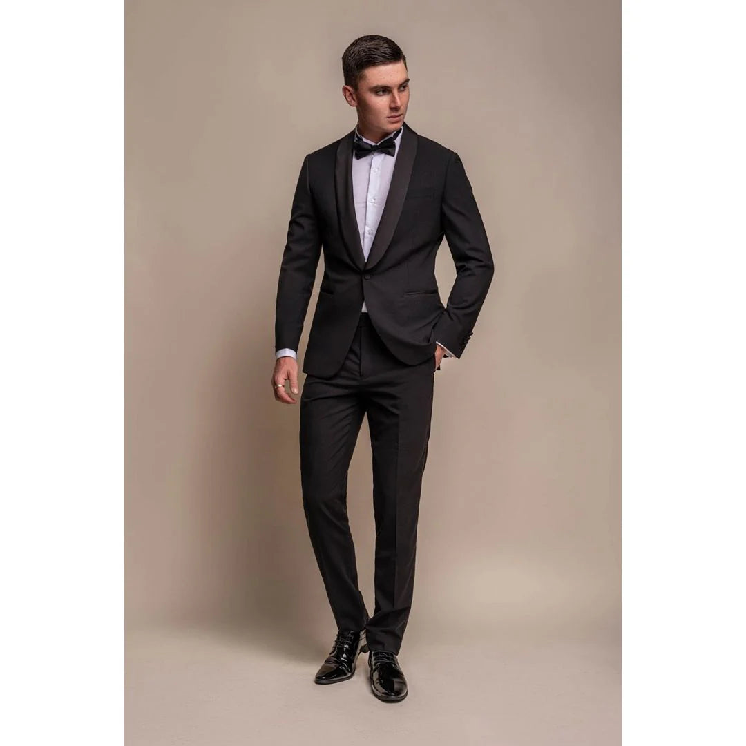 Aspen - Blazer de esmoquin negro liso para hombre