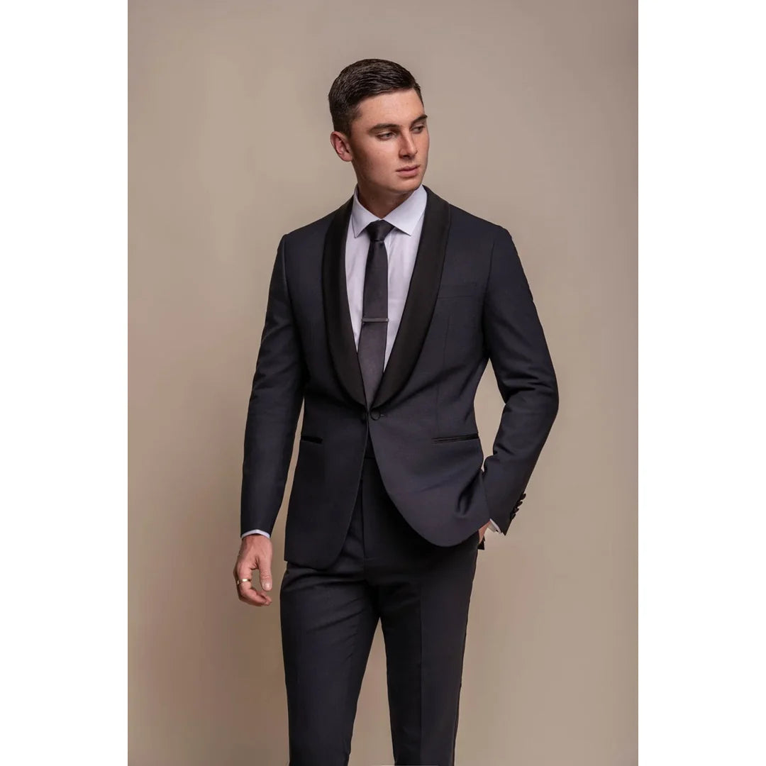 Aspen - Blazer de esmoquin azul marino liso para hombre