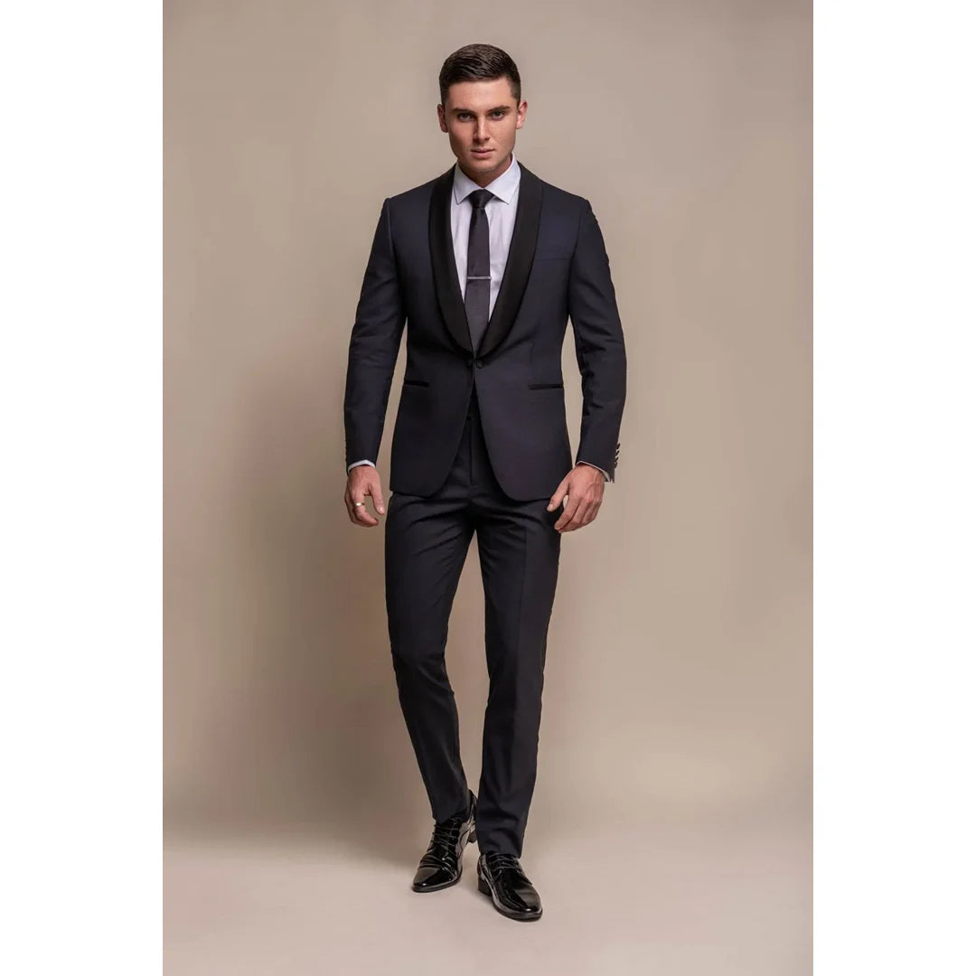 Aspen - Blazer de esmoquin azul marino liso para hombre