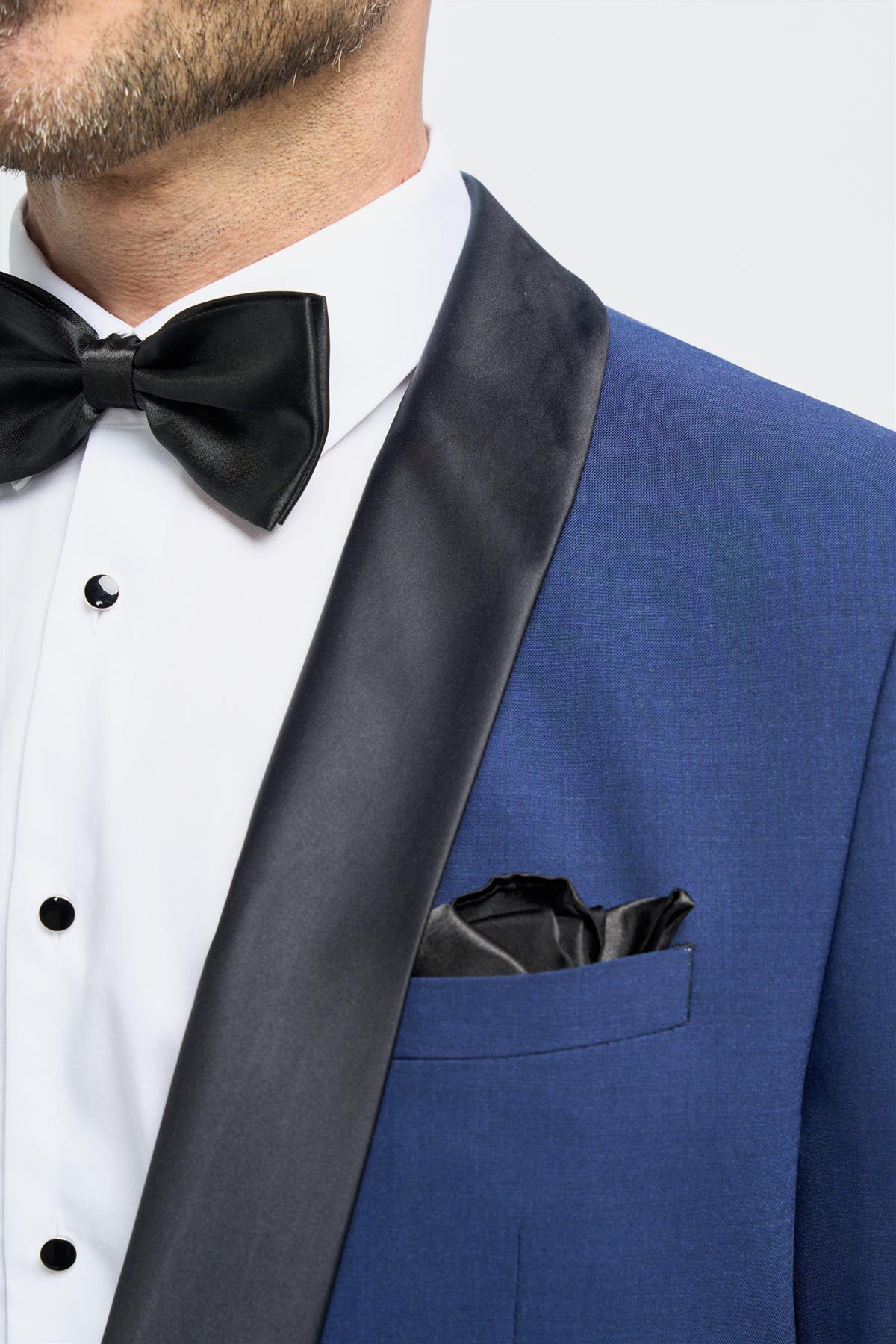 Aspen - Traje de esmoquin azul de dos piezas para hombre con cuello chal
