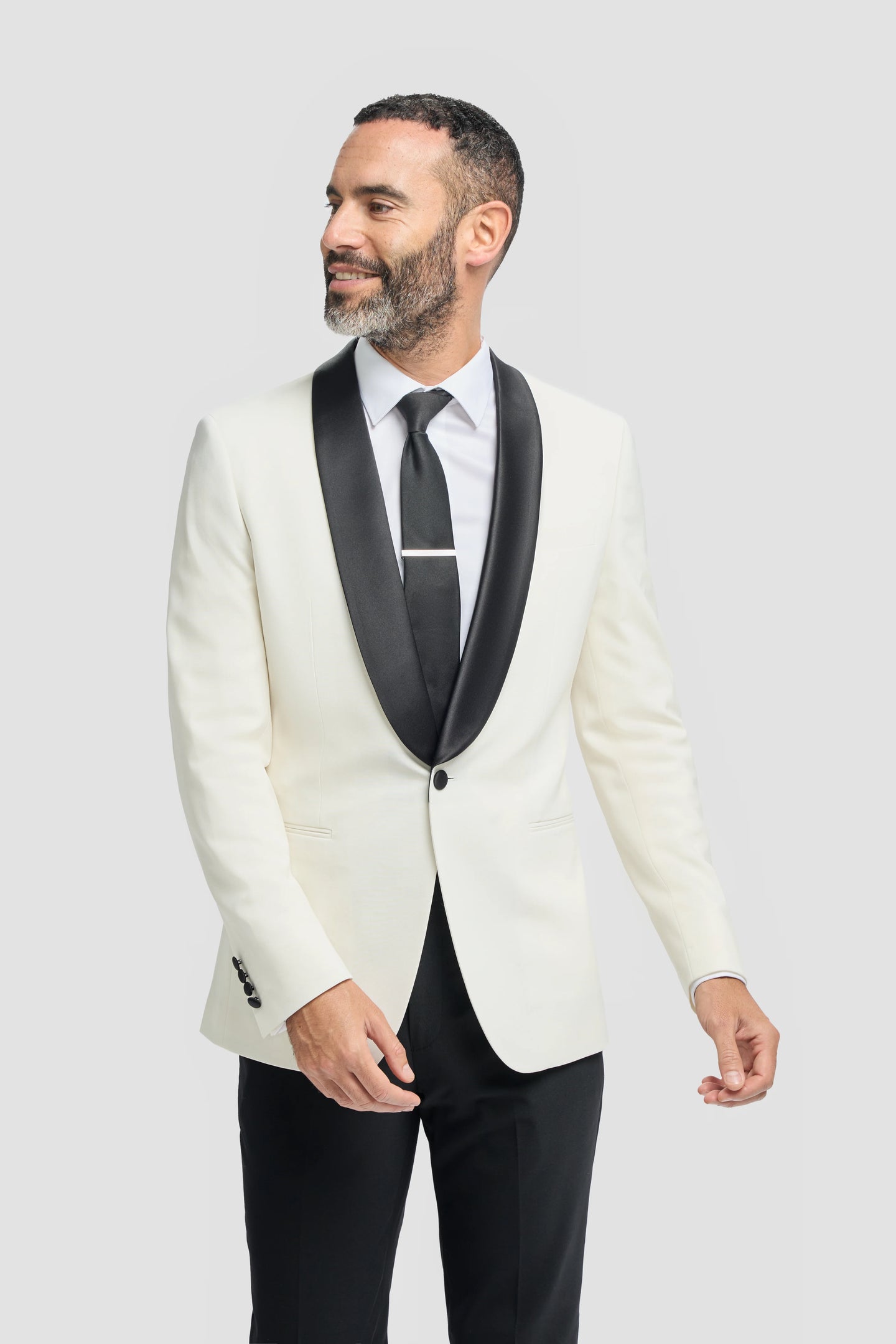 Aspen - Traje de esmoquin de dos piezas para hombre, color crema, con cuello chal.
