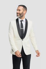 Aspen - Traje de esmoquin de dos piezas para hombre, color crema, con cuello chal.