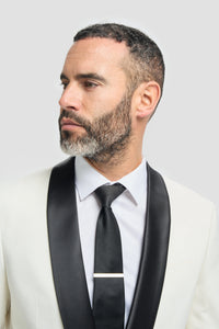 Aspen - Traje de esmoquin de dos piezas para hombre, color crema, con cuello chal.