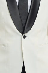 Aspen - Traje de esmoquin de dos piezas para hombre, color crema, con cuello chal.