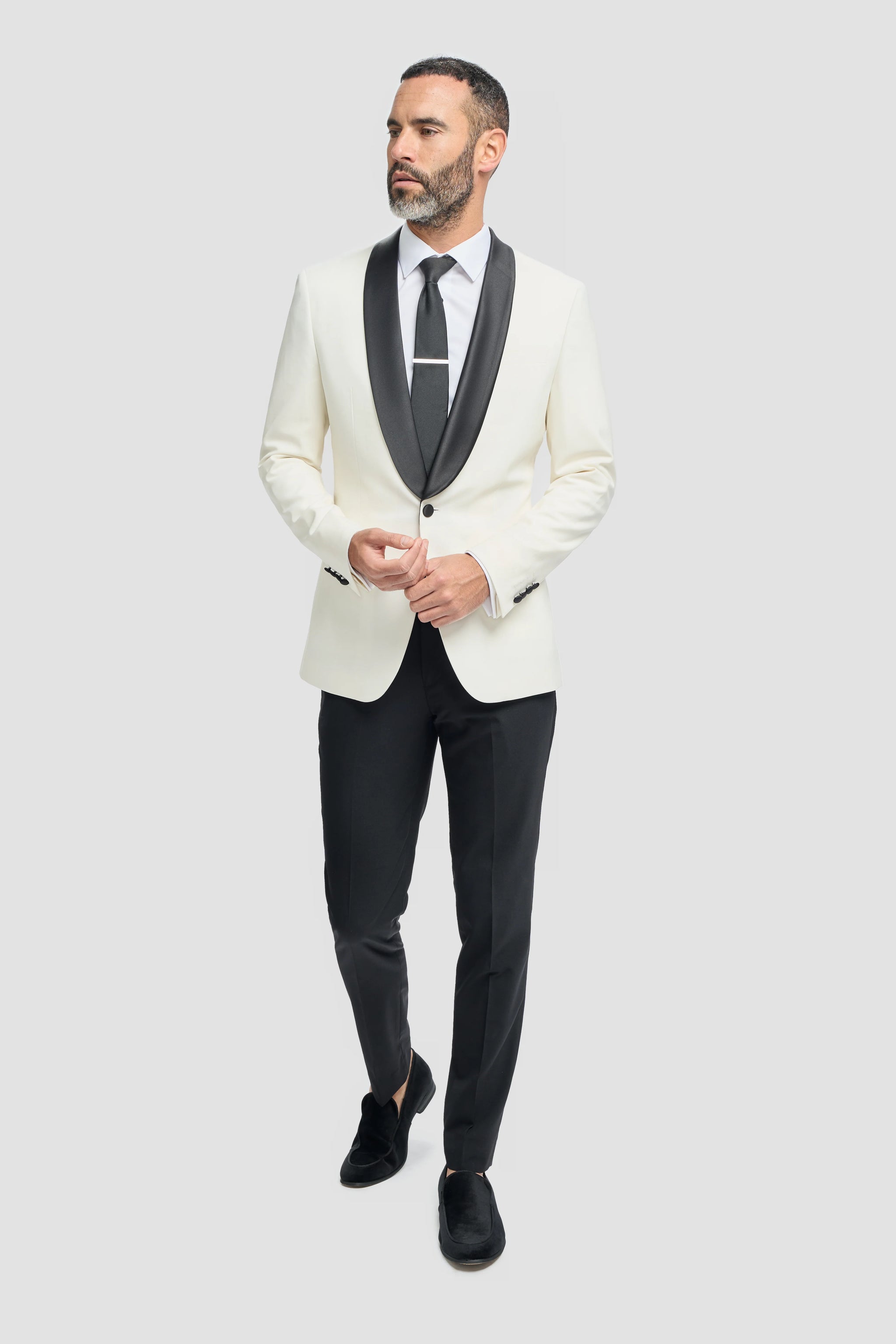 Aspen - Traje de esmoquin de dos piezas para hombre, color crema, con cuello chal.