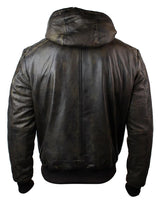 Chaqueta bomber de cuero acolchada para hombre, color marrón lavado y con capucha extraíble.