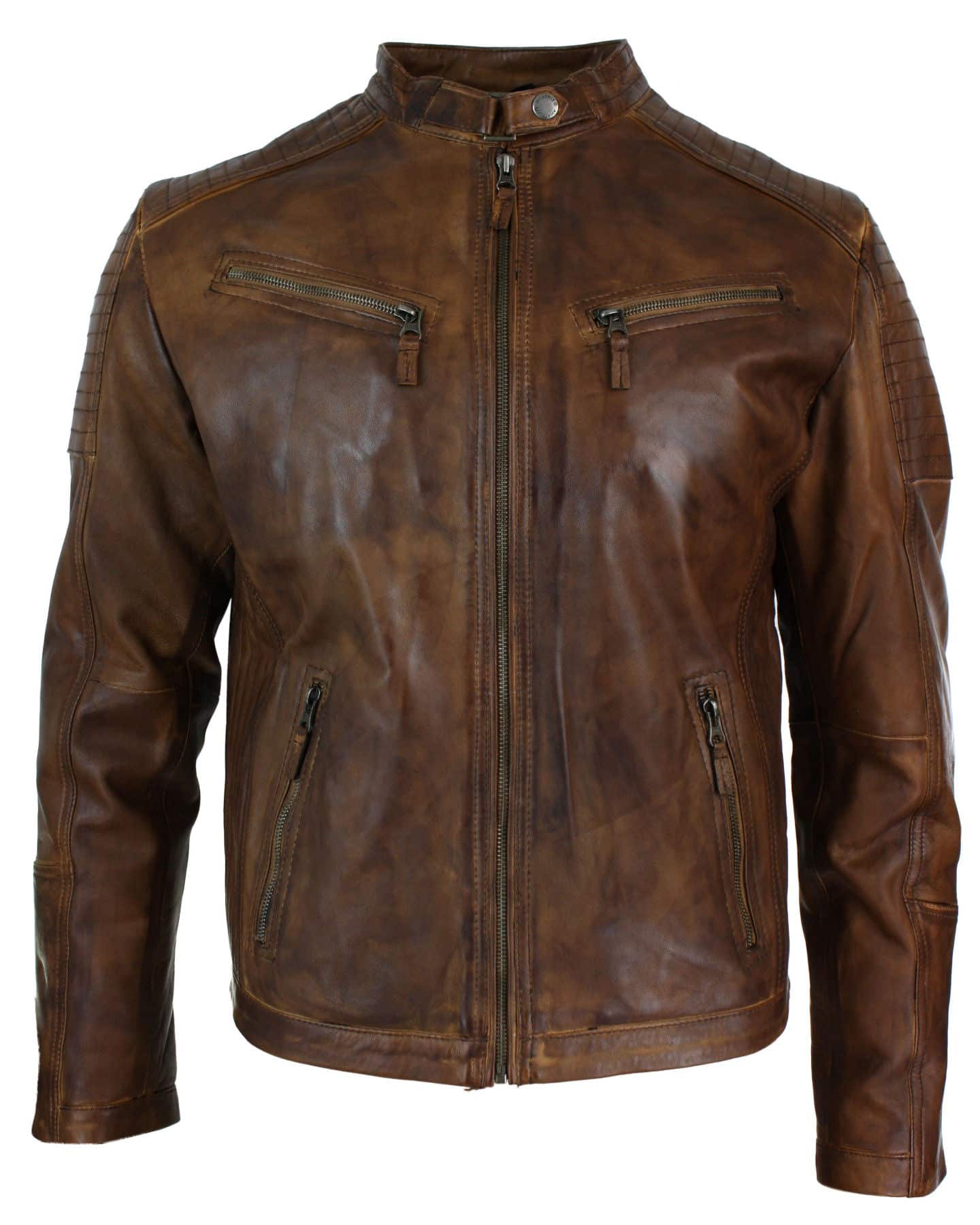 Chaqueta de motociclista para hombre Nevada Timberk Urban, ajustada, de cuero auténtico, estilo retro, con cremallera.