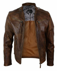Chaqueta de motociclista para hombre Nevada Timberk Urban, ajustada, de cuero auténtico, estilo retro, con cremallera.
