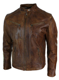 Chaqueta de motociclista para hombre Nevada Timberk Urban, ajustada, de cuero auténtico, estilo retro, con cremallera.