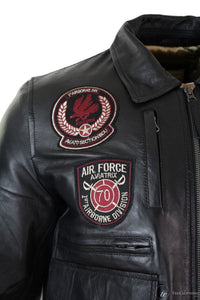 Chaqueta de aviador de cuero auténtico para hombre, color negro, con insignia de piloto de la Fuerza Aérea.