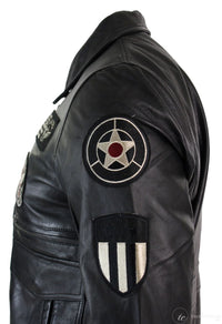 Chaqueta de aviador de cuero auténtico para hombre, color negro, con insignia de piloto de la Fuerza Aérea.