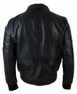 Chaqueta de aviador de cuero auténtico para hombre, color negro, con insignia de piloto de la Fuerza Aérea.