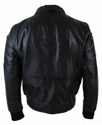 Chaqueta de aviador de cuero auténtico para hombre, color negro, con insignia de piloto de la Fuerza Aérea.