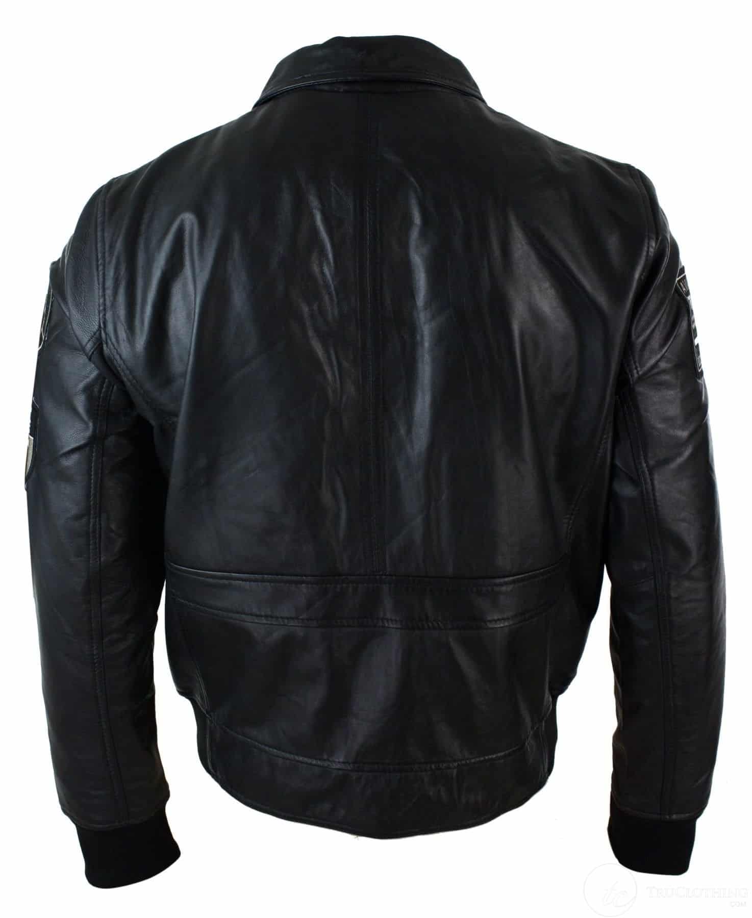 Chaqueta de aviador de cuero auténtico para hombre, color negro, con insignia de piloto de la Fuerza Aérea.