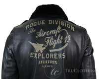 Chaqueta bomber de aviador de cuero auténtico negro para hombre con cuello de piel, corte ajustado.