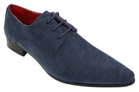 Zapatos de hombre de ante azul con cordones y punta, diseño italiano, estilo casual elegante