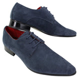 Zapatos de hombre de ante azul con cordones y punta, diseño italiano, estilo casual elegante