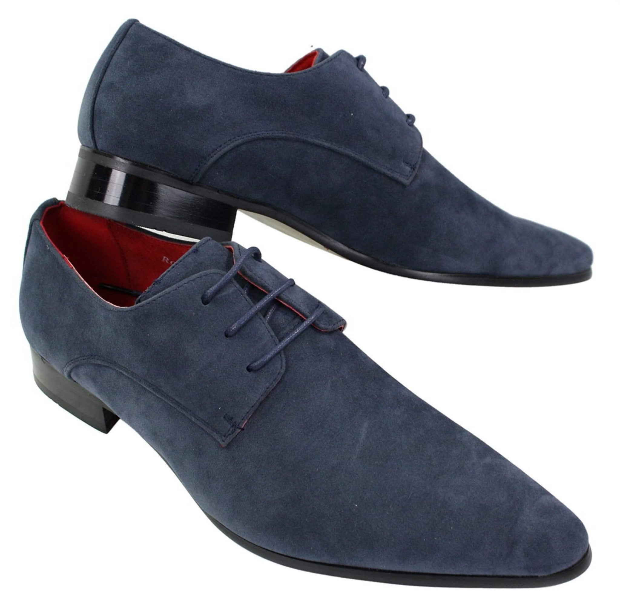 Zapatos de hombre de ante azul con cordones y punta, diseño italiano, estilo casual elegante