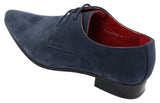 Zapatos de hombre de ante azul con cordones y punta, diseño italiano, estilo casual elegante