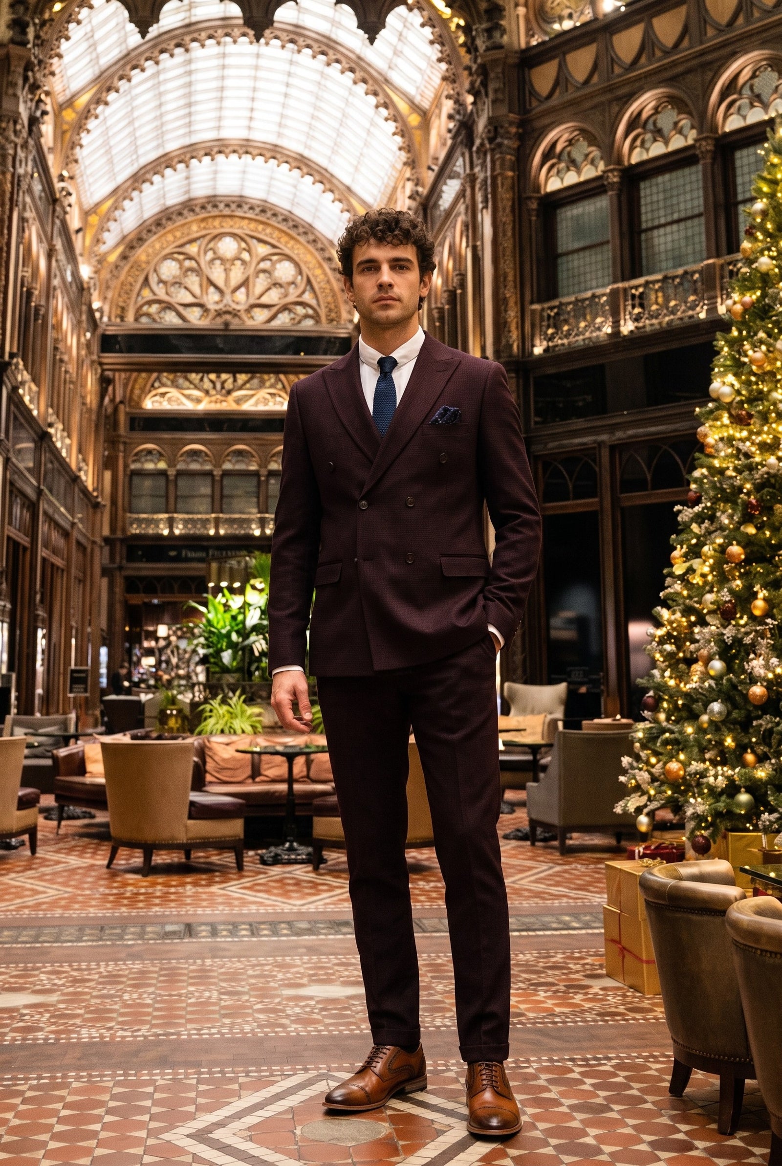 Look #581 styled with Regent - Traje cruzado de dos piezas color burdeos para hombre