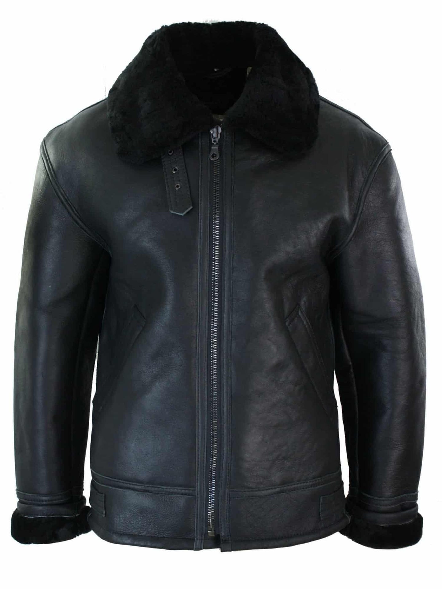 Chaqueta de piloto B3 original de piel de oveja Sherling para hombre, cálida para invierno - B3 Negro