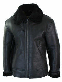 Chaqueta de piloto B3 original de piel de oveja Sherling para hombre, cálida para invierno - B3 Negro