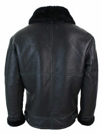 Chaqueta de piloto B3 original de piel de oveja Sherling para hombre, cálida para invierno - B3 Negro
