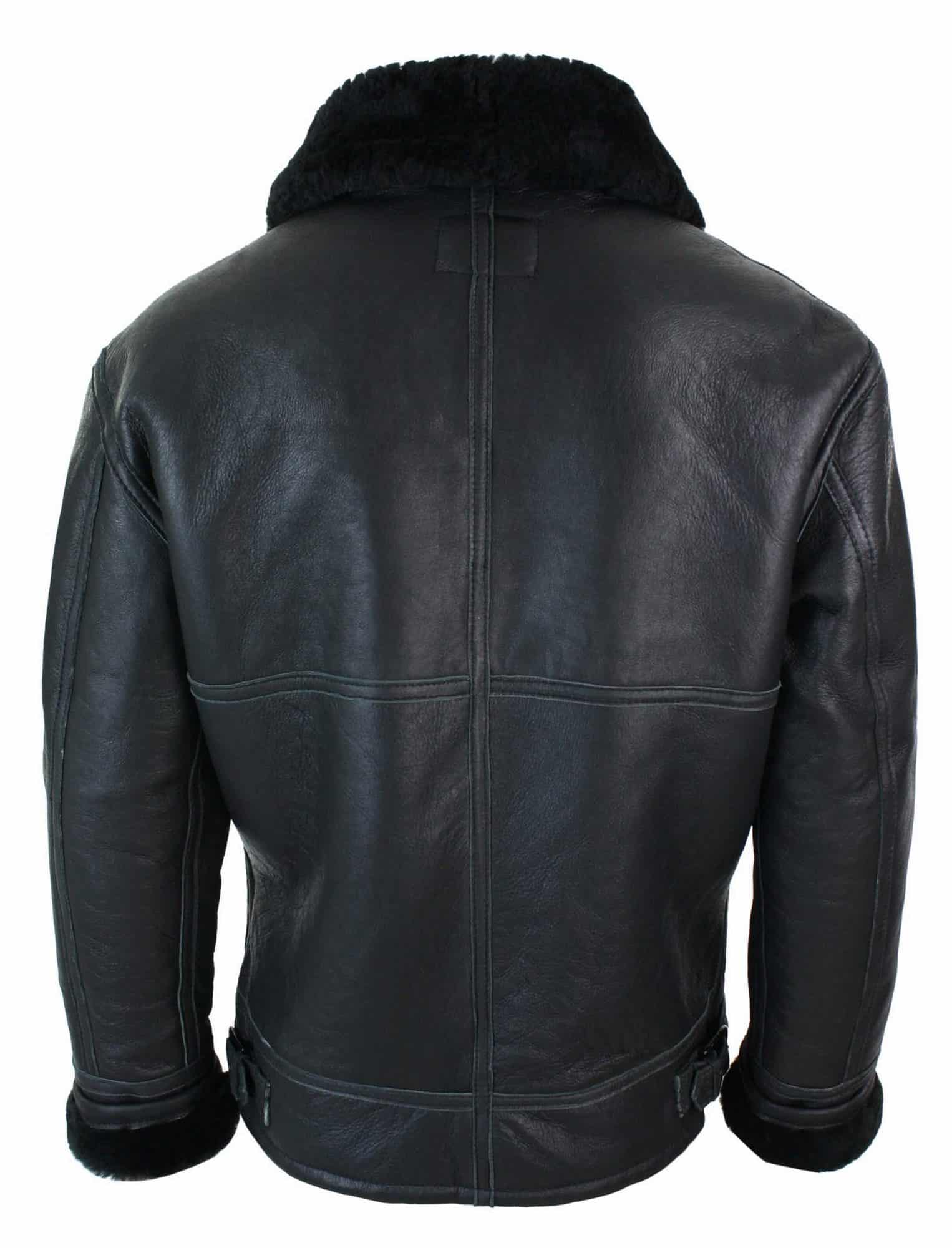 Chaqueta de piloto B3 original de piel de oveja Sherling para hombre, cálida para invierno - B3 Negro