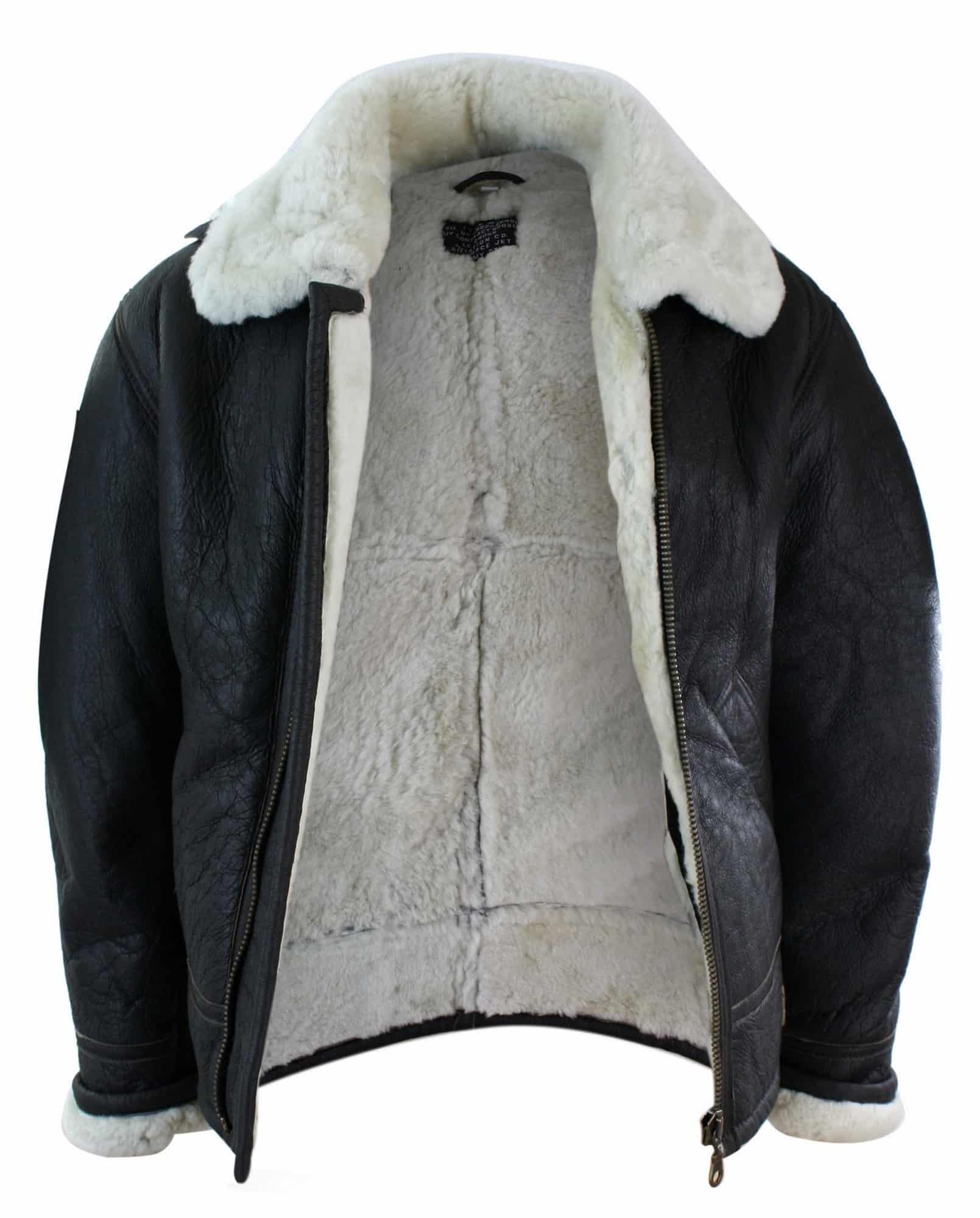 Chaqueta de piloto B3 original de piel de oveja Sherling auténtica para hombre, cálida para invierno - Marrón Crema B3