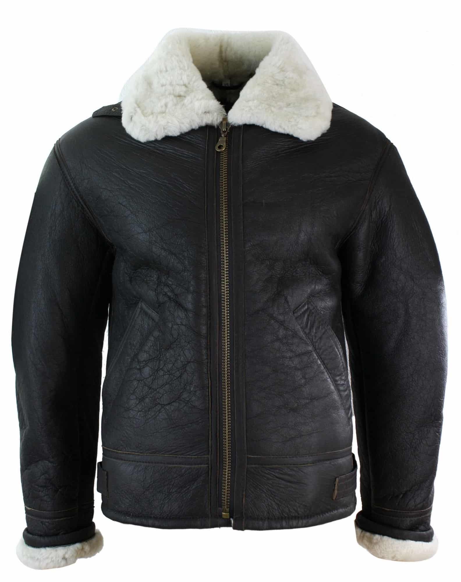 Chaqueta de piloto B3 original de piel de oveja Sherling auténtica para hombre, cálida para invierno - Marrón Crema B3
