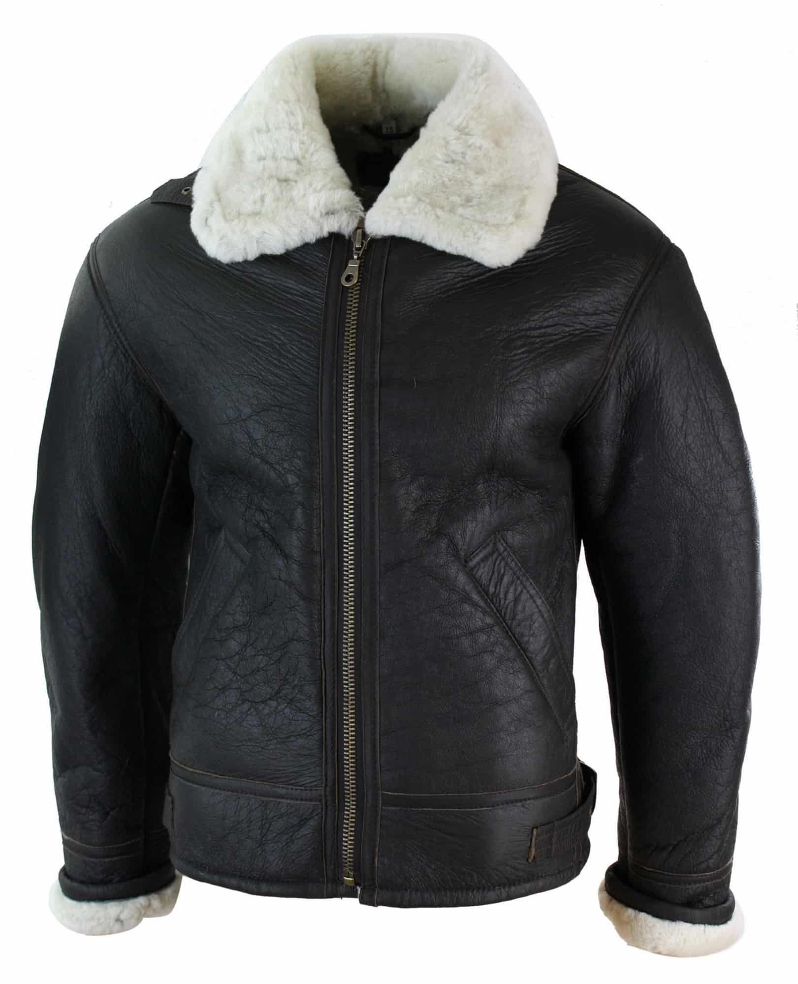 Chaqueta de piloto B3 original de piel de oveja Sherling auténtica para hombre, cálida para invierno - Marrón Crema B3