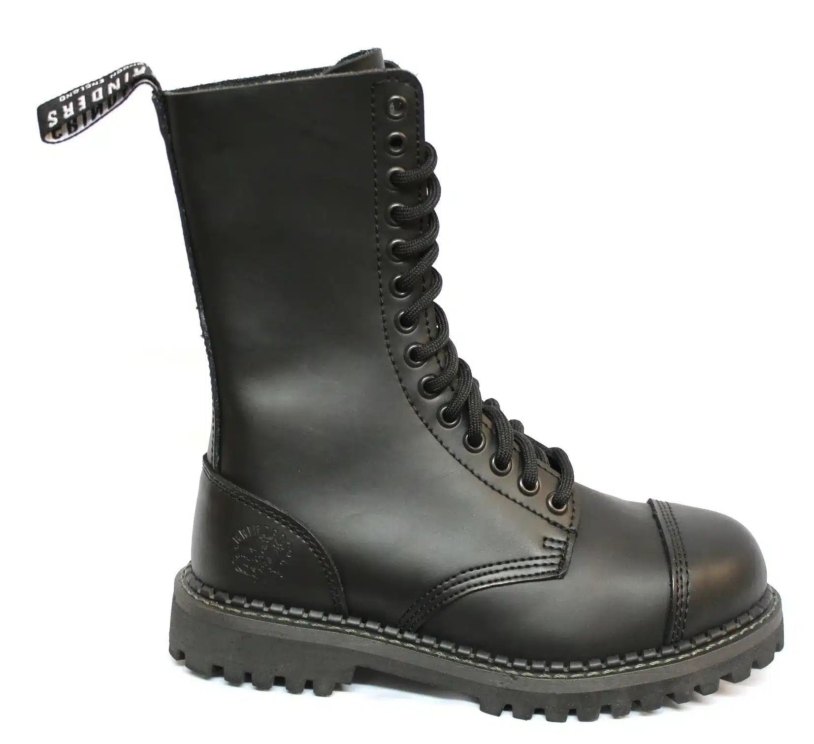 Botas militares unisex de cuero auténtico negras Ginders Herald Punk Rock Safety Steel Tone