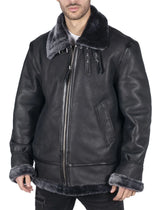 Chaqueta de aviador B3 de piel de oveja auténtica para hombre, color negro y gris.