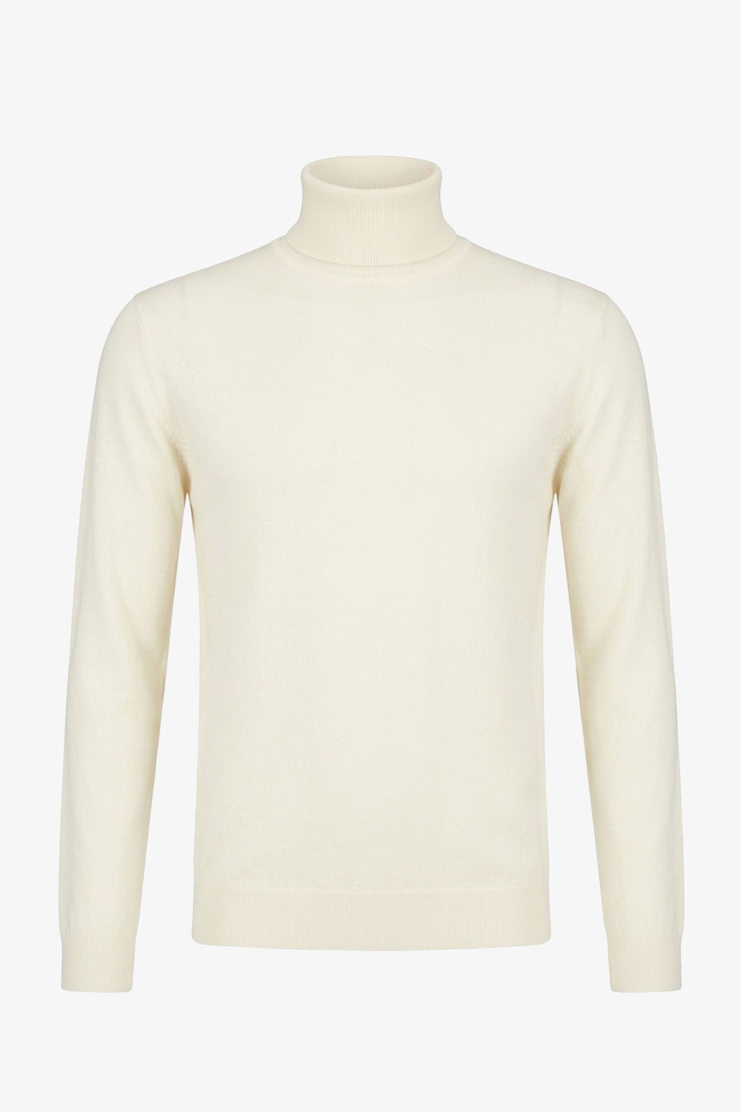 Jersey de cuello alto color crema para hombre, de suave mezcla de viscosa, manga larga, de punto.