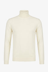 Jersey de cuello alto color crema para hombre, de suave mezcla de viscosa, manga larga, de punto.