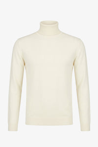 Jersey de cuello alto color crema para hombre, de suave mezcla de viscosa, manga larga, de punto.