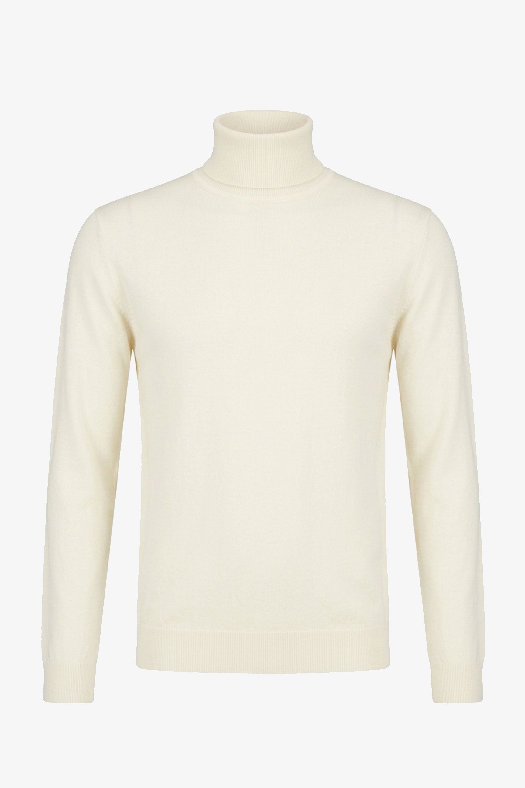 Jersey de cuello alto color crema para hombre, de suave mezcla de viscosa, manga larga, de punto.