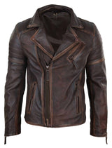 Chaqueta de cuero auténtico para hombre, corte ajustado - Marrón-Rojo