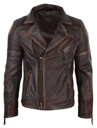 Chaqueta de cuero auténtico para hombre, corte ajustado - Marrón-Rojo
