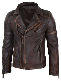 Chaqueta de cuero auténtico para hombre, corte ajustado - Marrón-Rojo
