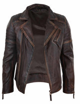 Chaqueta de cuero auténtico para hombre, corte ajustado - Marrón-Rojo