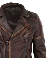 Chaqueta de cuero auténtico para hombre, corte ajustado - Marrón-Rojo